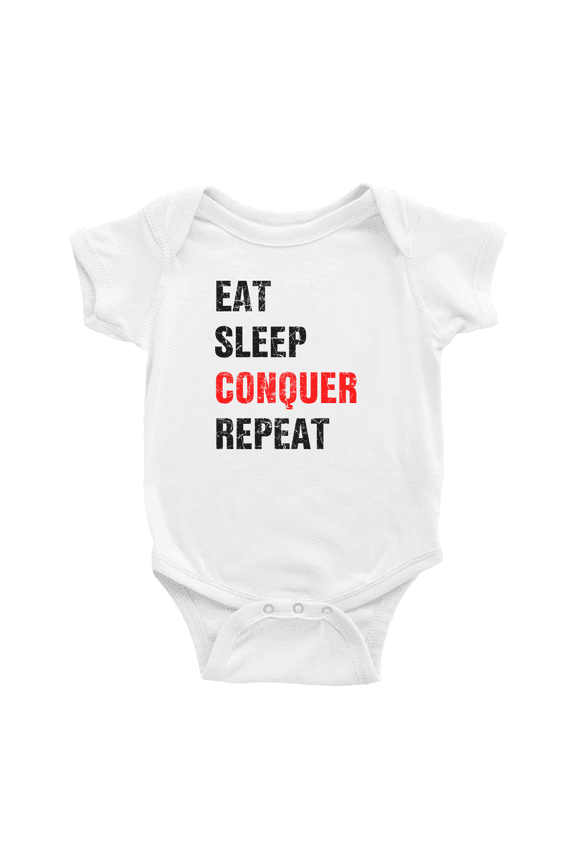 Eat Sleep Conquer Repeat Cute Baby Clothing Bodysuits Boy Girl Unisex