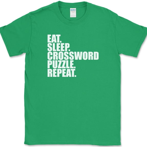Eat Sleep Crossword Puzzle Repeat T-Shirt Funny Hobby Humor Gift Tee - Green, M