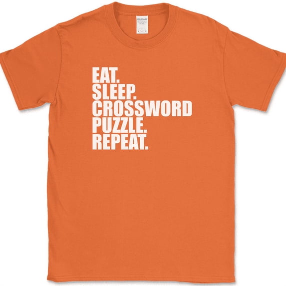 Eat Sleep Crossword Puzzle Repeat T-Shirt Funny Hobby Humor Gift Tee - Orange, 2XL