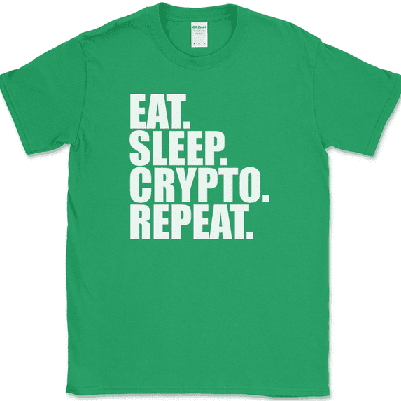 Eat Sleep Crypto Repeat T-Shirt Funny Cryptocurrency Hobby Gift Tee - Green, 2XL