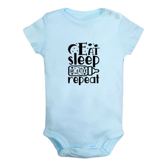 Eat Sleep Cute Repeat Funny Rompers For Babies, Newborn Baby Unisex Bodysuits, Infant Jumpsuits, Toddler 0-12 Months Kids One-Piece Oufits (Blue, 12-18 Months)