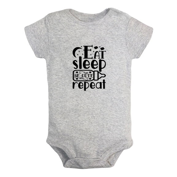 Eat Sleep Cute Repeat Funny Rompers For Babies, Newborn Baby Unisex Bodysuits, Infant Jumpsuits, Toddler 0-12 Months Kids One-Piece Oufits (Gray, 12-18 Months)