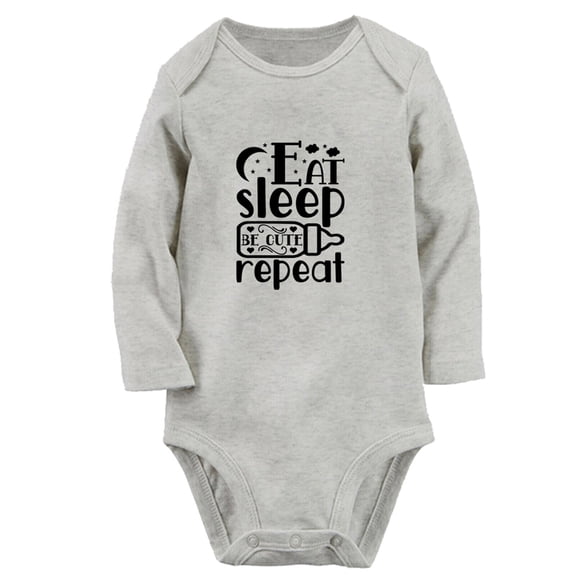 Eat Sleep Cute Repeat Funny Rompers, Newborn Baby Unisex Bodysuits, Infant Jumpsuits, Toddler 0-12 Months Kids Long Sleeves Oufits (Gray, 6-12 Months)