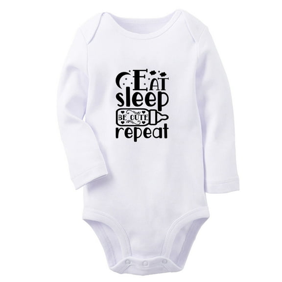 Eat Sleep Cute Repeat Funny Rompers, Newborn Baby Unisex Bodysuits, Infant Jumpsuits, Toddler 0-12 Months Kids Long Sleeves Oufits (White, 0-6 Months)