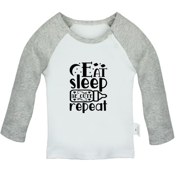 Eat Sleep Cute Repeat Funny T shirt For Baby, Newborn Babies T-shirts, Infant Tops, 0-24M Kids Graphic Tees Clothing (Long Gray Raglan T-shirt, 18-24 Months)