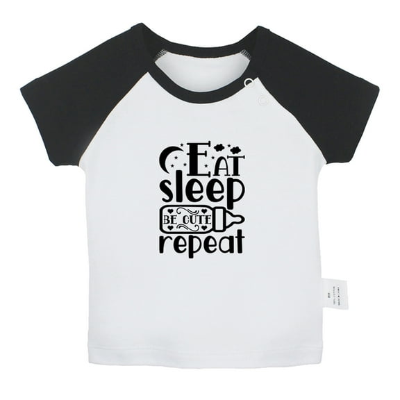 Eat Sleep Cute Repeat Funny T shirt For Baby, Newborn Babies T-shirts, Infant Tops, 0-24M Kids Graphic Tees Clothing (Short Black Raglan T-shirt, 6-12 Months)