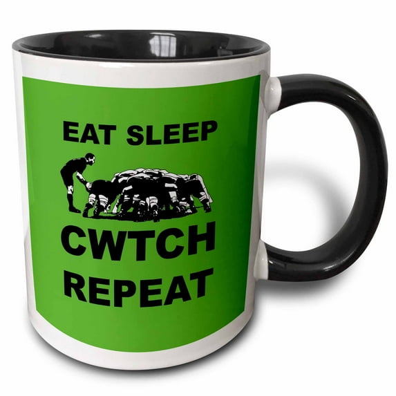 3drose, Eat Sleep Cwtch Repeat Welsh Rugby Humour, 11oz Two-tone Black Mug