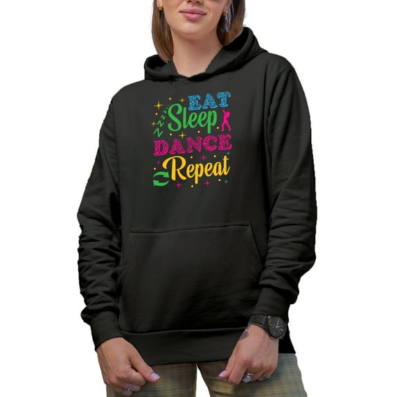 Eat Sleep Dance Repeat Dot Merch Gift Ideas for Dancers Black Hooded Sweatshirt or Hoodie, 3XL