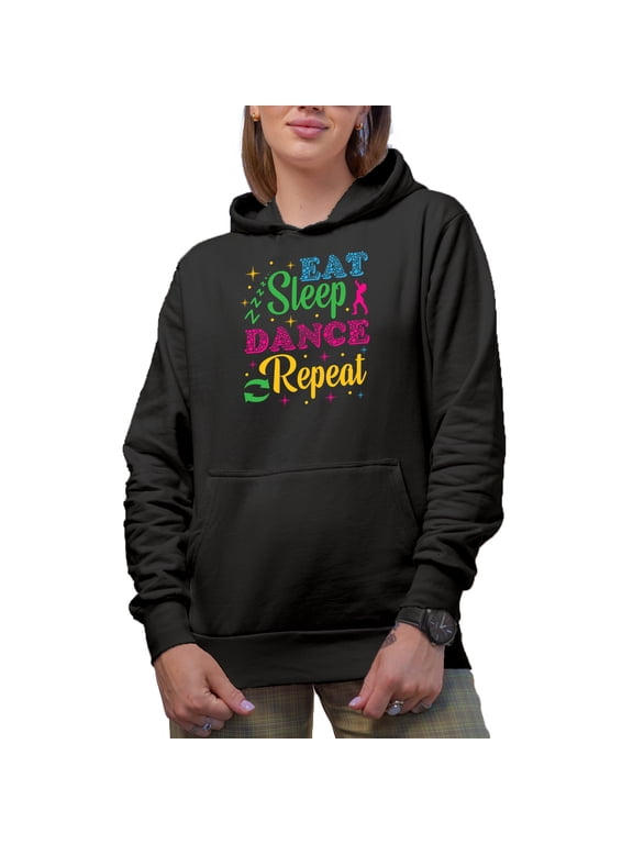 Eat Sleep Dance Repeat Dot Merch Gift Ideas for Dancers Black Hooded Sweatshirt or Hoodie, Medium