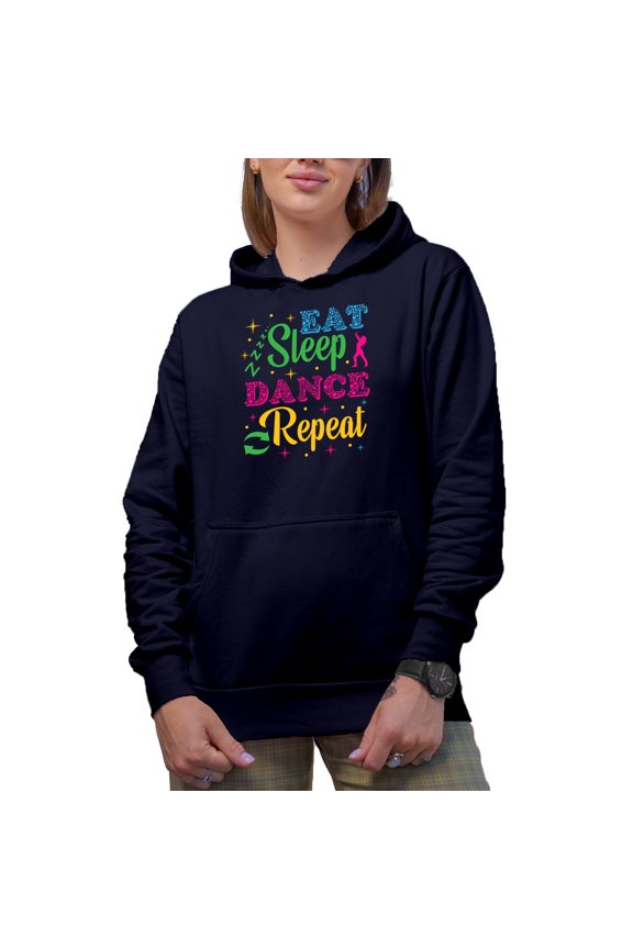 Eat Sleep Dance Repeat Dot Merch Gift Ideas for Dancers Navy Hooded Sweatshirt or Hoodie, XL
