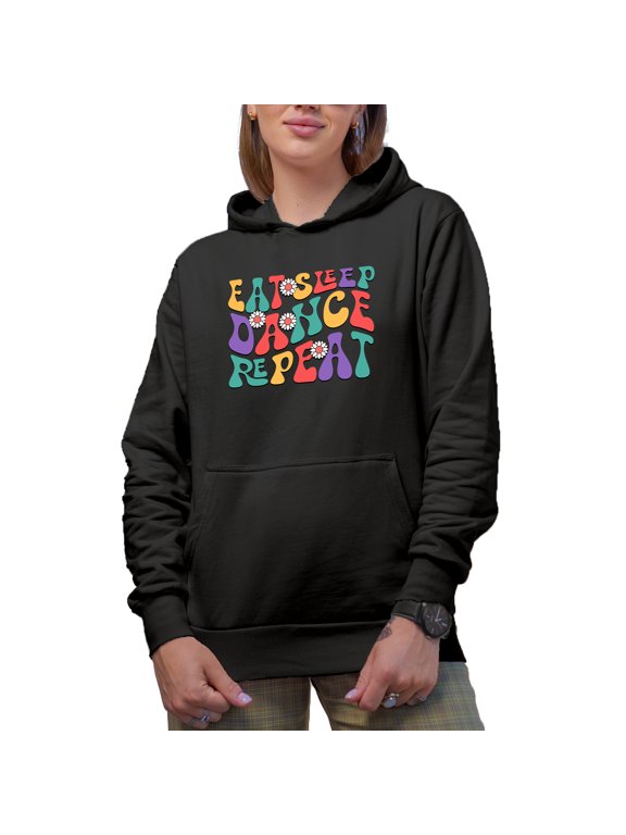 Eat Sleep Dance Repeat Retro Sublimation-01 Merch Gift Ideas for Dancers Black Hooded Sweatshirt or Hoodie, 3XL