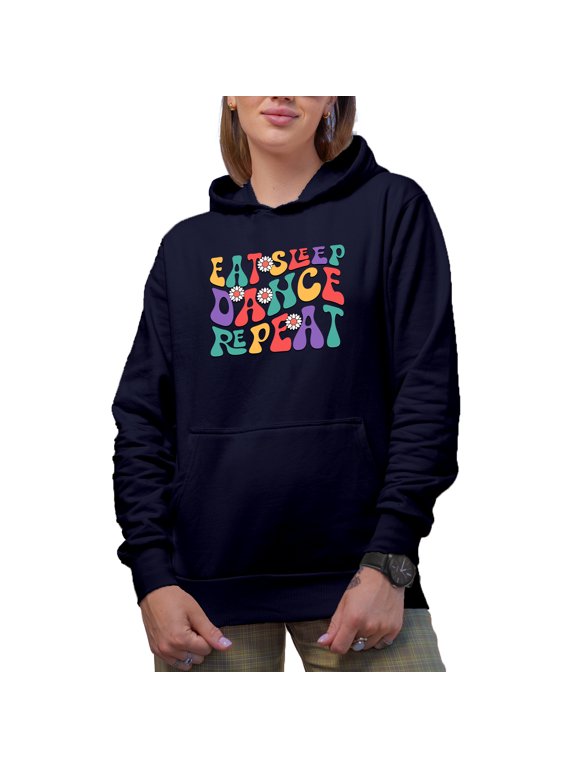 Eat Sleep Dance Repeat Retro Sublimation-01 Merch Gift Ideas for Dancers Navy Hooded Sweatshirt or Hoodie, XL