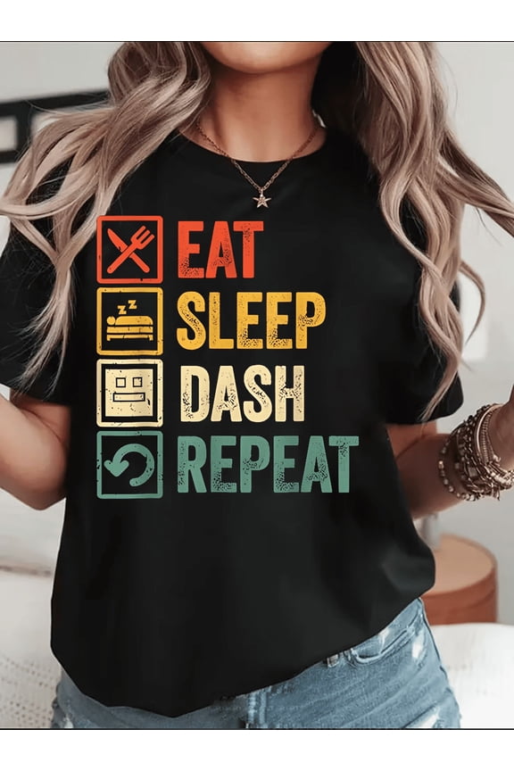 Eat Sleep Dash Repeat Funny Geometry Video Game Player Quote Unisex T-Shirt V15870, up to Size 5XL