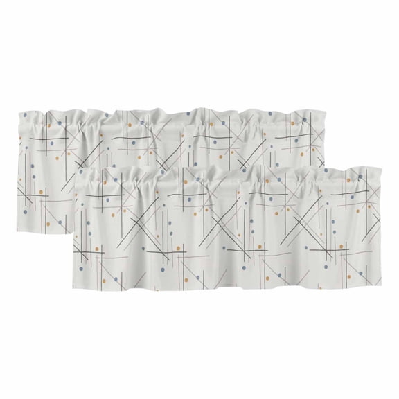 2 Pack Valances for Windows 42 x 12 Inch, Modern Geometric Decorative Kitchen Curtain Valance, Minimalist Lines Polka Dots Abstract Beige Rod Pocket Short Curtains Window Treatment for Bathroom/Cafe