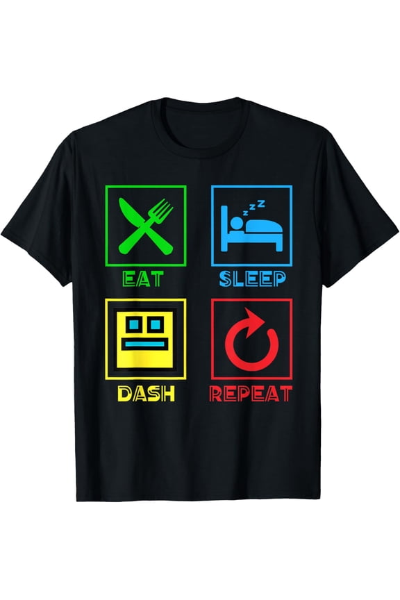 Eat Sleep Dash Repeat Video Game Geometry Video Gamer Mens T-Shirt
