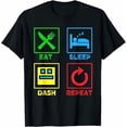thumbnail image 1 of Eat Sleep Dash Repeat Video Game Geometry Video Gamer T-Shirt, 1 of 2