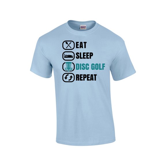 Eat Sleep Disc Golf Repeat Funny Mens Short Sleeve T-shirt Graphic Tee-Light Blue-small