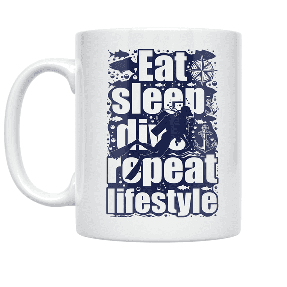 Eat Sleep Dive Repeat Design - Scuba Diver Enthusiast - 11 oz Ceramic Coffee Mug