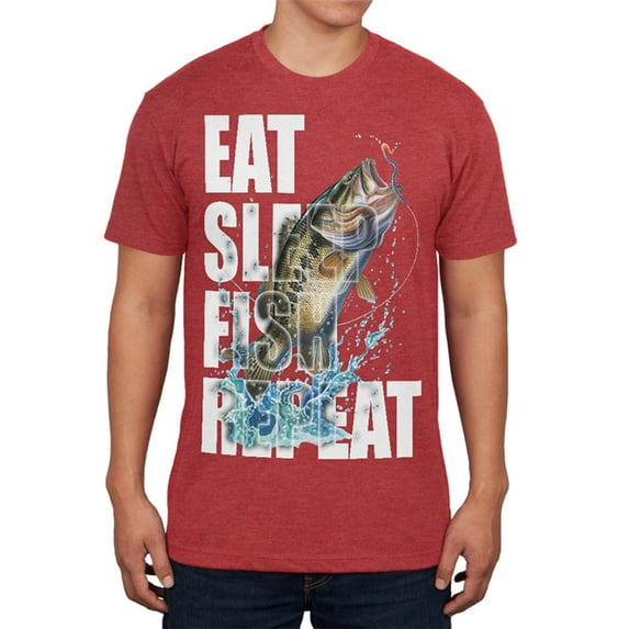 Eat Sleep Fish Repeat Action Bass Mens Soft T Shirt Vintage Red LG