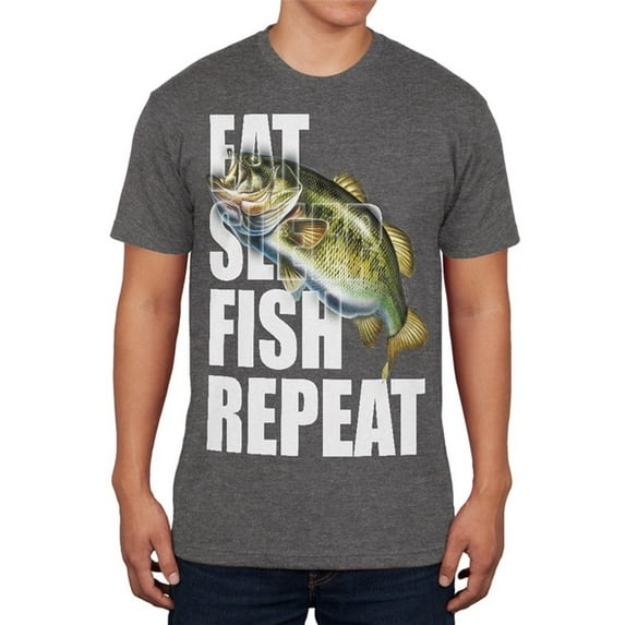 Eat Sleep Fish Repeat Bass Mens Soft T Shirt Charcoal Heather MD