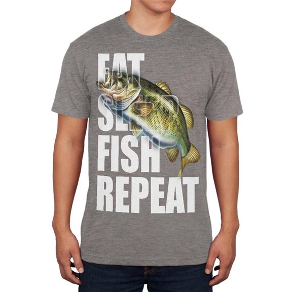 Eat Sleep Fish Repeat Bass Mens Soft T Shirt Premium Heather MD