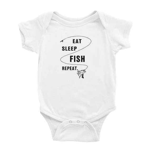 Eat Sleep Fish Repeat Fishing Funny Baby Bodysuit Boy Girl Unisex