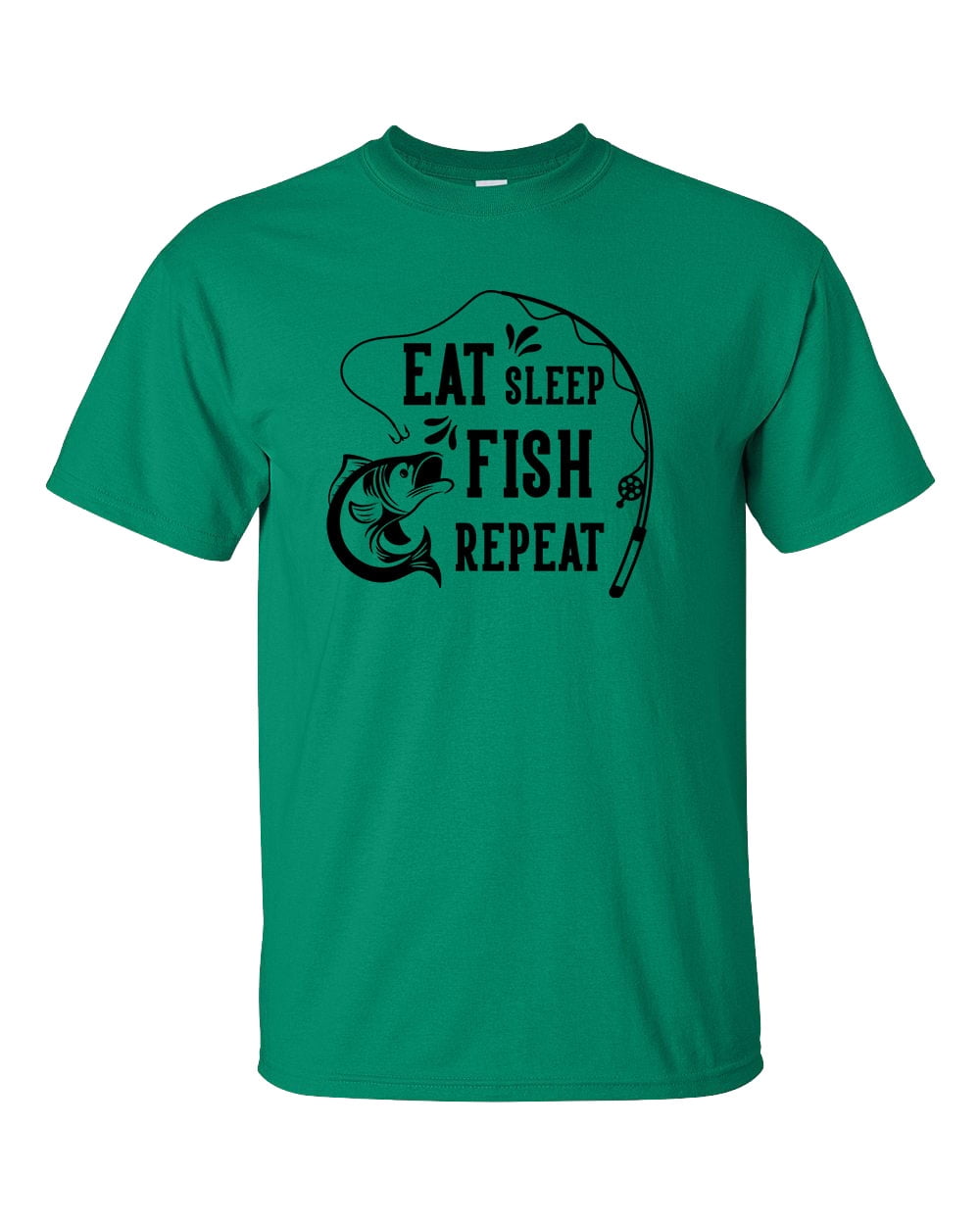 Eat Sleep Fish Repeat Fishing Pole Outdoors Fisherman Fish Adult Unisex Short  Sleeve T-shirt-Dark Heather Grey-Large 
