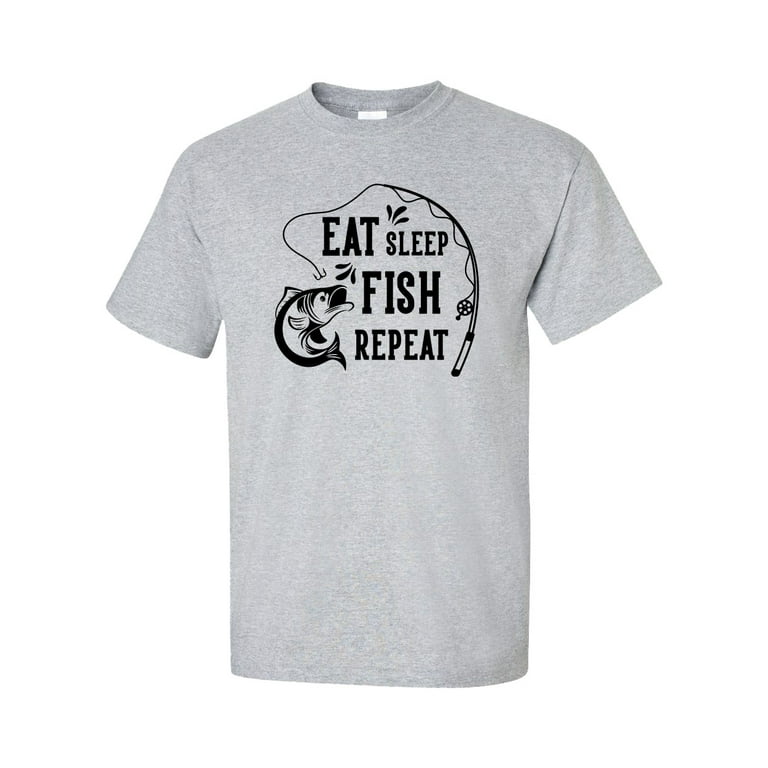 Eat Sleep Fish Repeat Fishing Pole Outdoors Fisherman Fish Adult Unisex  Short Sleeve T-shirt-Sports Grey-4XL 