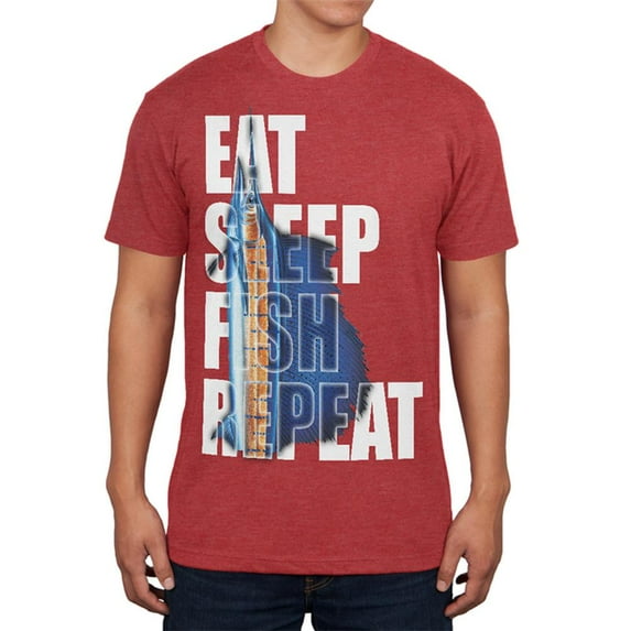Eat Sleep Fish Repeat Marlin Mens Soft T Shirt Vintage Red X-LG
