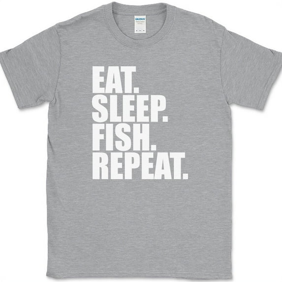 Eat Sleep Fish Repeat T-Shirt Funny Fishing Caster Bait Pole Hobby Gift Tee - Heather Grey, 2XL