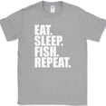 thumbnail image 1 of Eat Sleep Fish Repeat T-Shirt Funny Fishing Caster Bait Pole Hobby Gift Tee - Heather Grey, 4XL, 1 of 1
