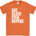thumbnail image 1 of Eat Sleep Fish Repeat T-Shirt Funny Fishing Caster Bait Pole Hobby Gift Tee - Orange, 3XL, 1 of 1