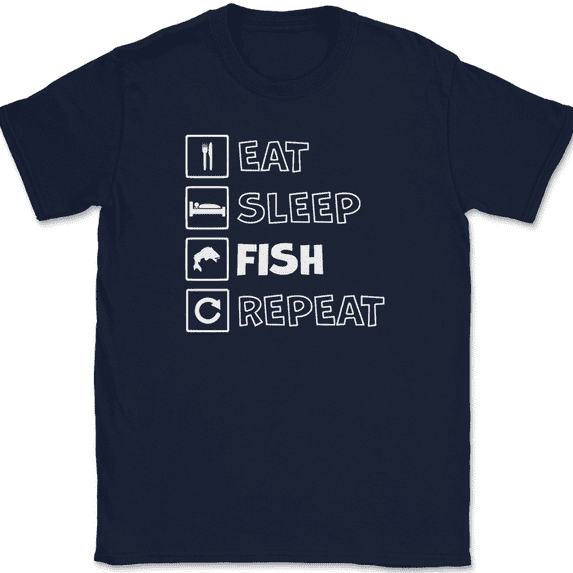 Eat Sleep Fish Repeat T-Shirt Funny Pole Rod Fishing Humor Gift Hobby Tee - Navy, 2XL