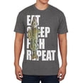 thumbnail image 1 of Eat Sleep Fish Repeat Walleye Mens Soft T Shirt Charcoal Heather SM, 1 of 1