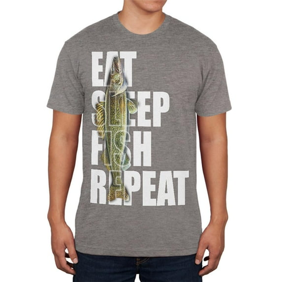 Eat Sleep Fish Repeat Walleye Mens Soft T Shirt Premium Heather X-LG