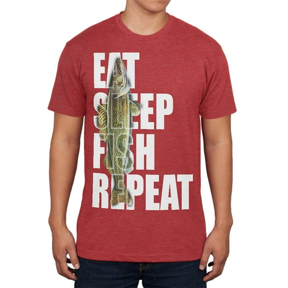 Eat Sleep Fish Repeat Walleye Mens Soft T Shirt Vintage Red LG
