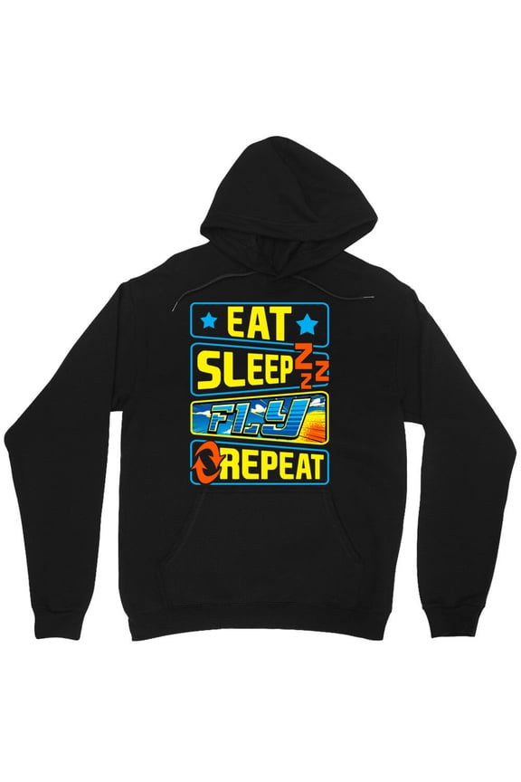 Eat Sleep Fly Repeat Funny Pilot Quote Graphic Aviation Enthusiast Gift M055 Unisex Hoodie, Up to Size 5XL