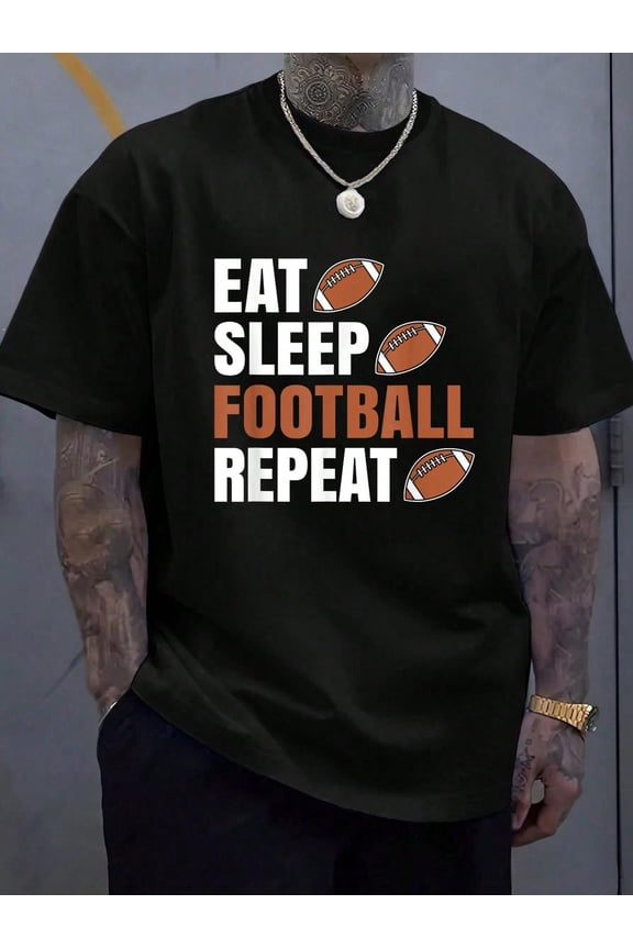 Eat Sleep Football Repeat American Football Men Women T-Shirt - 100% Cotton Summer Clothes For Men, Perfect For Daily Wear, Hiking, And Travel