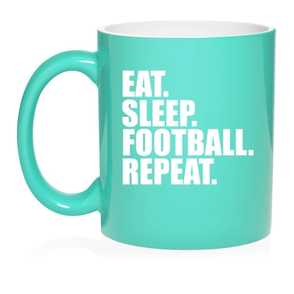Eat Sleep Football Repeat Ceramic Coffee Mug Tea Cup Gift for Her, Him, Friend, Coworker, Wife, Husband (11oz Teal)