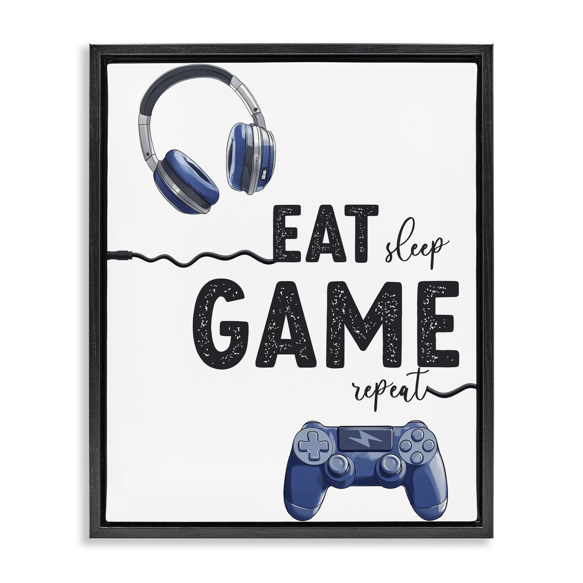 Eat Sleep Game Lifestyle Black Framed Floater Canvas Wall Art, design by Christine Simpson Art