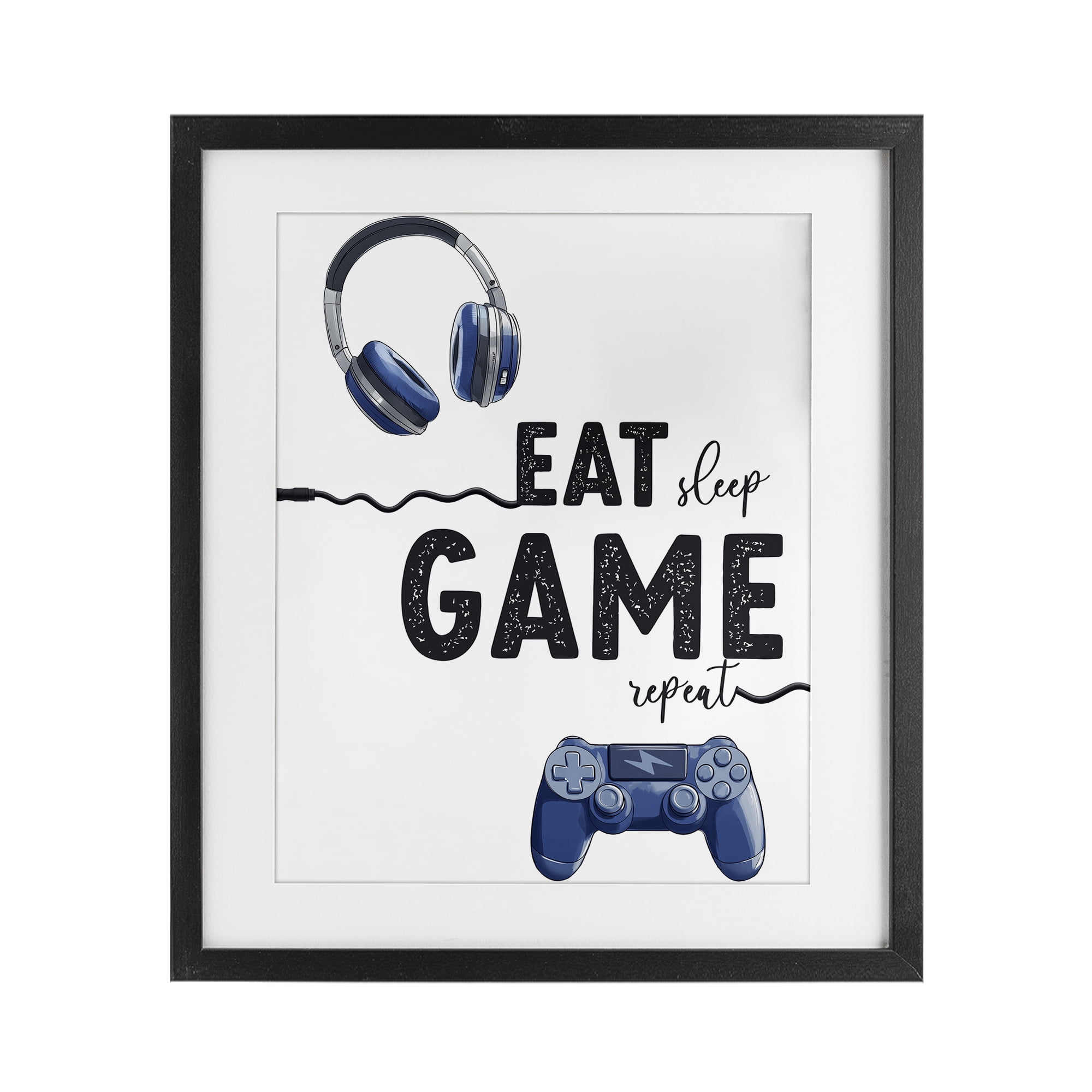 Eat Sleep Game Lifestyle Black Framed Print Under Glass, design by Christine Simpson Art