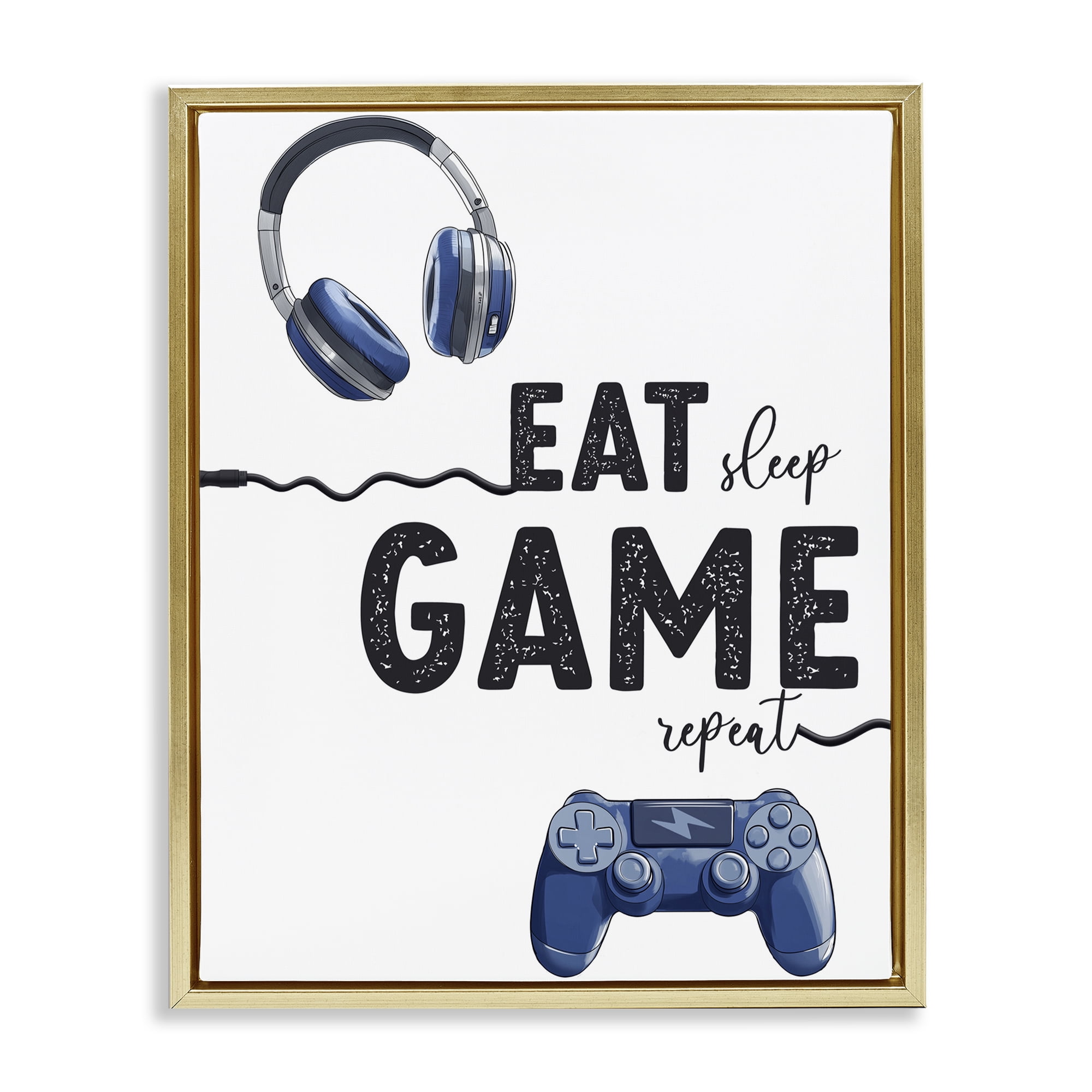 Eat Sleep Game Lifestyle Gold Framed Floater Canvas Wall Art, design by Christine Simpson Art