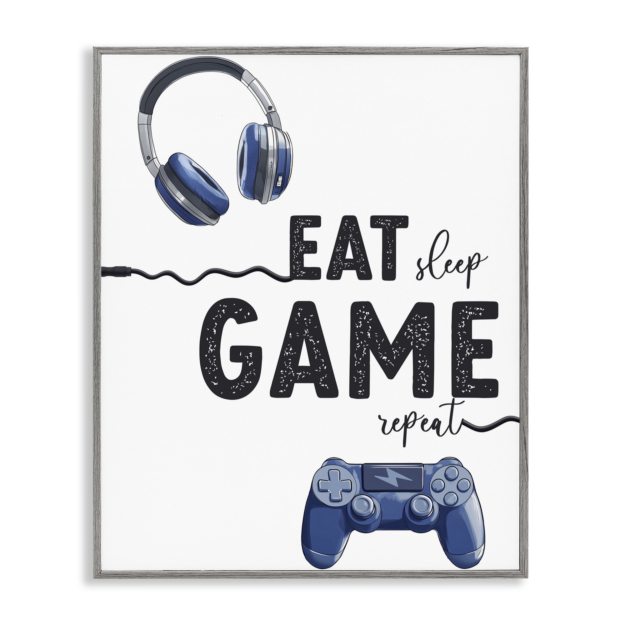 Eat Sleep Game Lifestyle Gray Framed Giclee Art, design by Christine Simpson Art