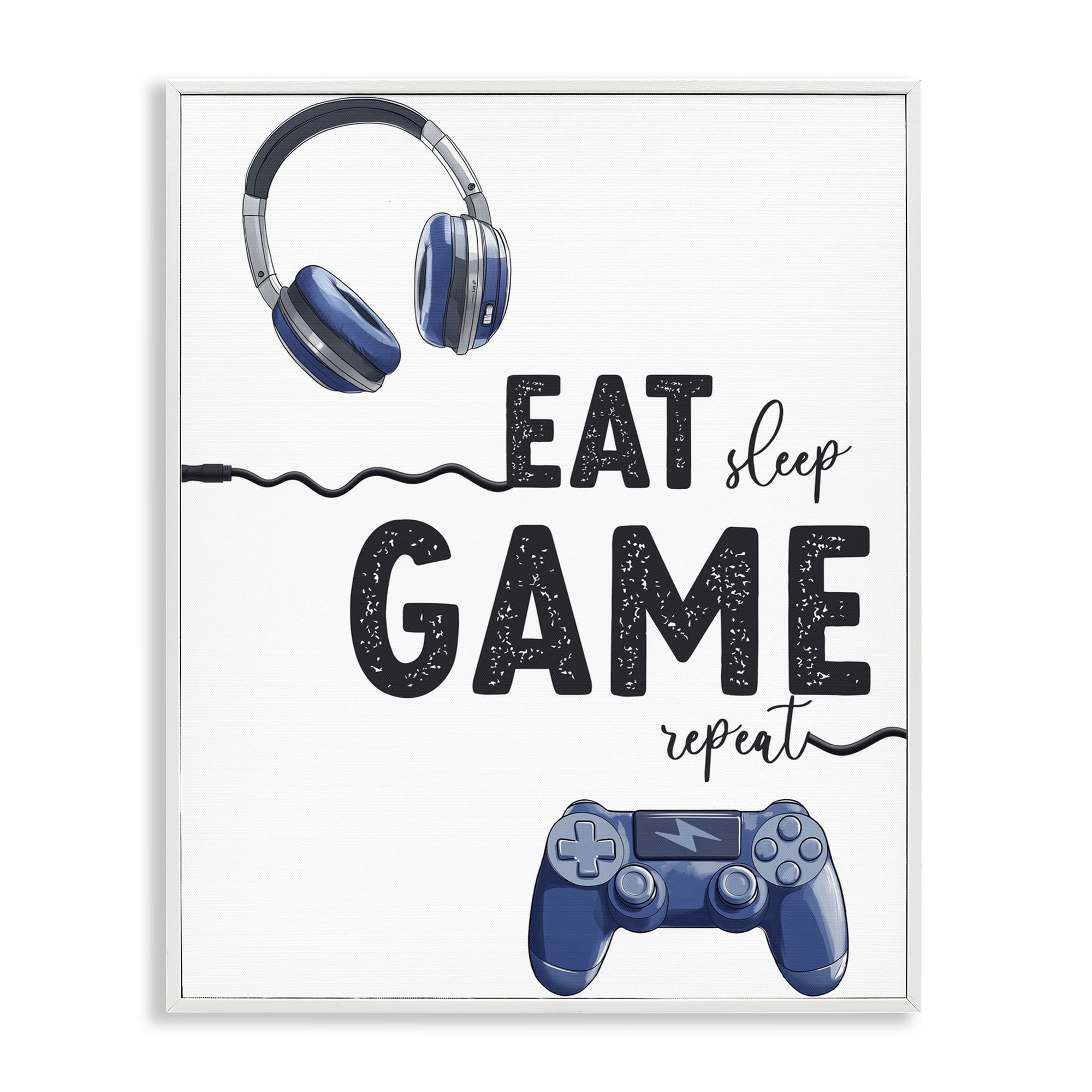 Eat Sleep Game Lifestyle White Framed Giclee Art, design by Christine Simpson Art