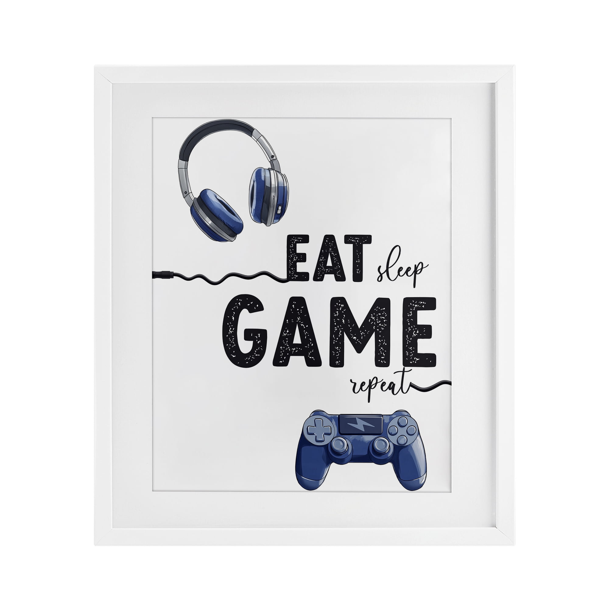 Eat Sleep Game Lifestyle White Framed Print Under Glass, design by Christine Simpson Art
