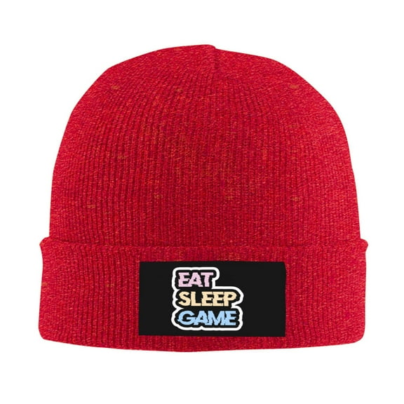 Eat Sleep Game Men Women Knitted Hat Adult Knit Beanie For Fall Winter Knit Hat Cap Slouchy Knitted Skull Cap
