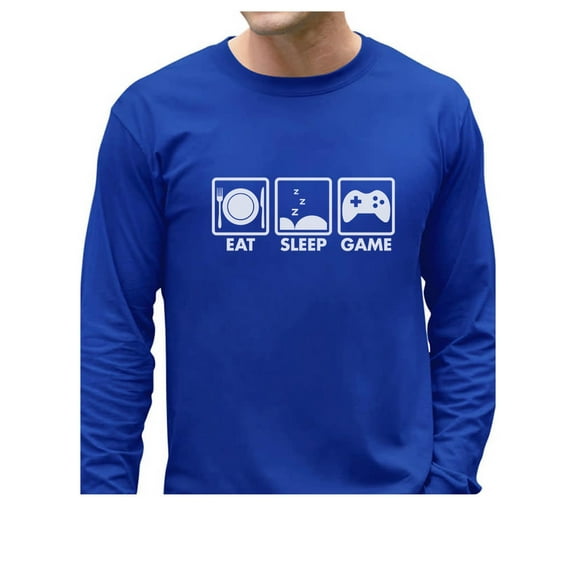 Eat Sleep Game - Perfect Birthday Gift for Gaming Enthusiasts - Men's Long Sleeve T-shirt - Comfortable & Trendy Apparel for Gamers - Unique Design for Gaming Lifestyle - Medium Blue