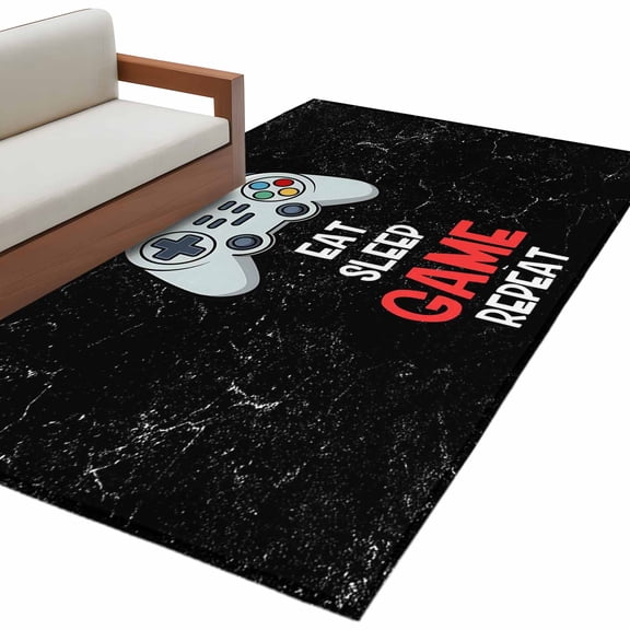 Eat Sleep Game Repeat Area&nbsp;Rug 3x5ft Cartoon Game Consoles Retro Non-Slip&nbsp;Washable Square&nbsp;Rugs Soft Felt Indoor Floor Mat for Bedroom Kitchen Living Room Bathroom