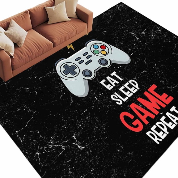 Eat Sleep Game Repeat Area&nbsp;Rug 5x8ft Cartoon Game Consoles Retro Non-Slip&nbsp;Washable Square&nbsp;Rugs Soft Felt Indoor Floor Mat for Bedroom Kitchen Living Room Bathroom