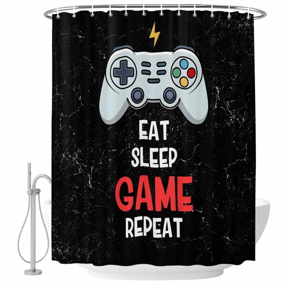 Eat Sleep Game Repeat Bathroom Shower Curtains with Hooks, Cartoon Game Consoles Retro Waterproof Fabric Washable Shower Curtain for Home Hotel Bathtub Decor 60x72 Inch